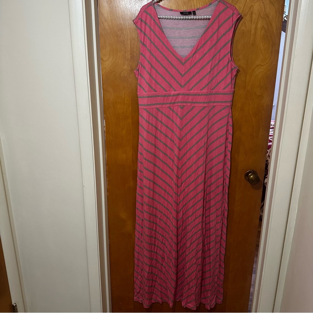 Apt. 9 Pink and Gray Striped Maxi Dress